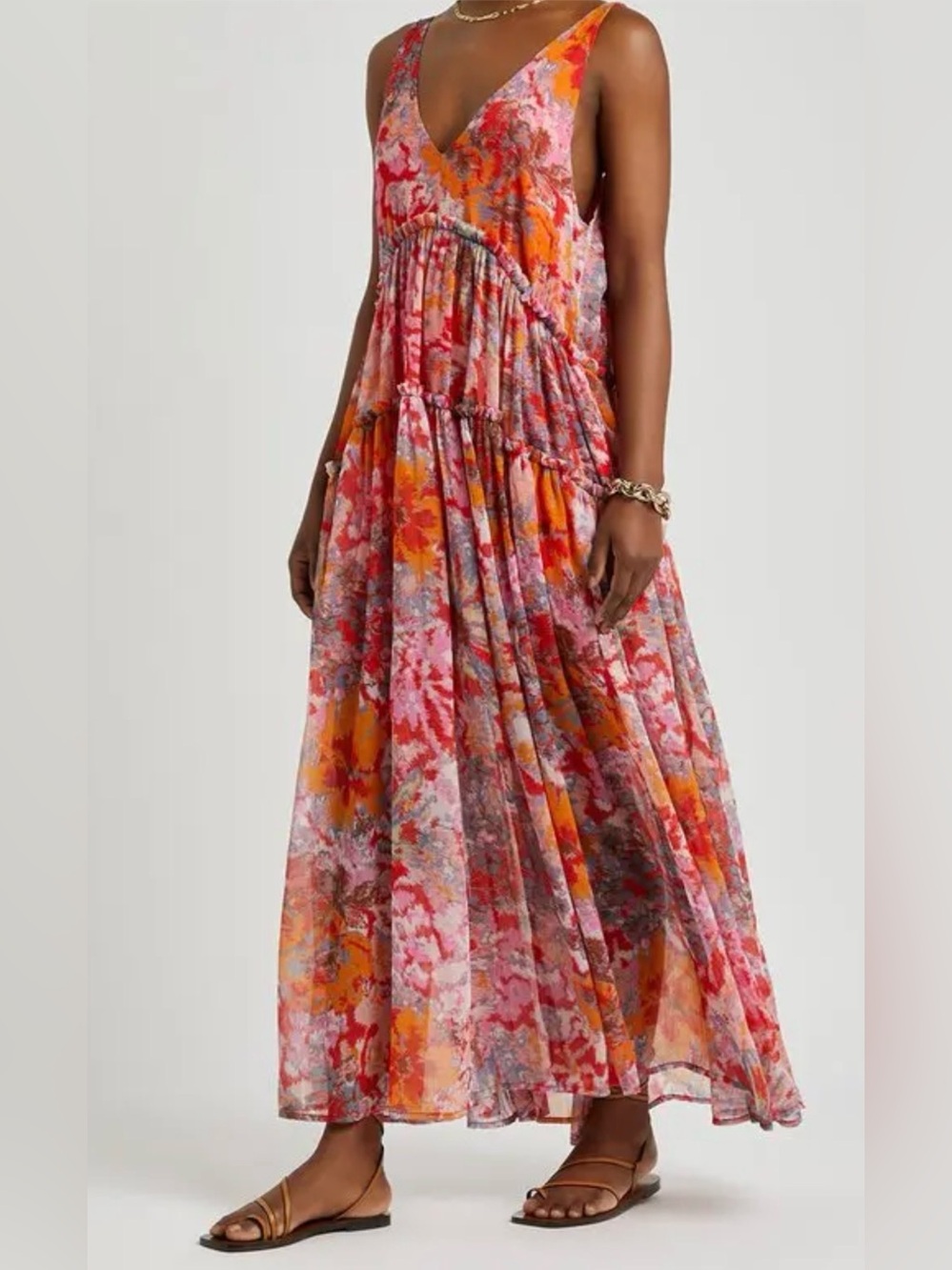 Free People Julianna Multicolored Chiffon Maxi Dress Size M $170